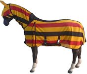 Horse Master Stripes Design Horse Fly Rug - Combo Sheet with Free Fly Mask & Tail Cover Protection - Equestrian Rug for Competition Riding Outdoors Yards Fields, YELLOW/BLUE, 6’0