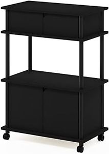 Furinno Turn-N-Tube Kitchen Storage Cart with Cabinet with Lockable Wheels, Americano/Black