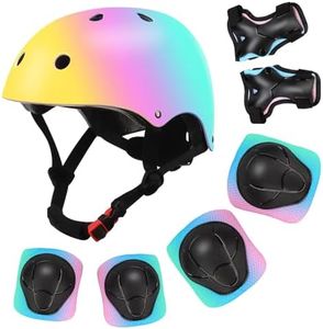 Color Gradient Adjustable Kids Bike Helmet with Knee & Elbow Pads Set | Multi-Sport Safety Gear for Boys & Girls Ages 5-14 | Skateboarding, Scooters, Roller & Inline Skating, Longboarding