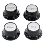 Musiclily Metric Top Hat Bell Knobs 2 Volume and 2 Tone Control Knobs for Les Paul SG Style Electric Guitar, Black with Alumium Top