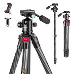 Carbon Fiber Camera Tripod Manbily 63" Lightweight Tripods with Detachable Handle Monopod for Travel with 360° Ball Head 36mm, Portable Compact for DSLR Cameras Camcorders Video Phone Canon Nikon Sony