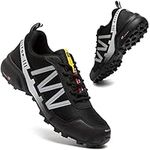 GoodValue Trail Running Shoes Men Waterproof Walking Hiking Running Shoes for Men Non-Slip All-Terrain Shoes Black/White