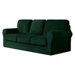 SYLC Sofa Cover with Separate Seat Cushions and Backrests Stretch Velvet Sofa Slipcover Couch Covers Furniture Protector Split Combined (Dark green,3-Seat Set 7 PCS)