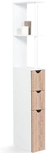 IDMarket - Meuble WC étagère bois WILLY 3 portes blanc et hêtre