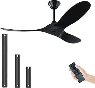 Ventilatore da soffitto nero da 177cm senza luce, per interni ed esterni, con telecomando, ventilatore a soffitto a elica con 3 pale in legno di noce, silenzioso ventilatore da soffitto a 6 marce
