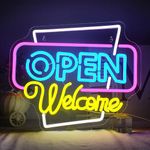 Horseneon Open Welcome Neon Light Sign Letter Open Neon Sign Colorful Open Neon Signs USB Dimmable Neon Light Ultra Bright Open LED Neon Lights for Business Store Window Party Bar Salon Coffee Shop