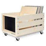 Navaris Wood Record Crate with Whee