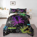 Erosebridal Halloween Spider Web Twin Comforter Set for Kids Boys Girls,Colorful Spiderweb Horror Bedding Set Hippie Home Decor,Black Gothic Cobwebs Comforter Set Spider Webs Quilt Bed Set 2Pcs