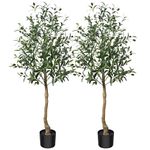 CROSOFMI Artificial Olive Tree Plant 4 Feet Fake Topiary Silk Tree, Perfect Faux Plants in Pot for Indoor Outdoor House Home Office Garden Modern Decoration Housewarming Gift,2Pack