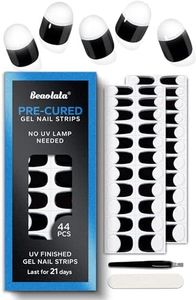 Beaolata Real Gel Nail Strips (No UV Light Needed) - 44Pcs Salon Quality Nail Stickers - Long Lasting Polish Wraps for Women, Easy Apply & Remove (Timeless Black)