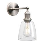 JIMUBEAM Vintage Wall Light Sconce with Cloche Clear Glass Shade, Industrial Indoor Wall Lamp Fixture for Bedside Bathroom Living Room Over Kitchen Sink