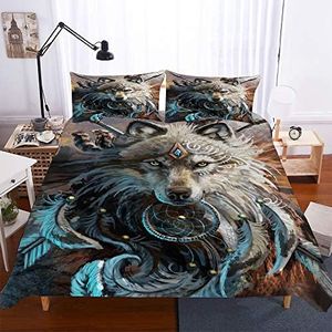 Treer 3D Juego de Ropa de Cama, 3 Piezas Microfibra Antialérgico Anti Decoloración Funda Nórdica de Edredón Estampada (200x200cm,Lobo)