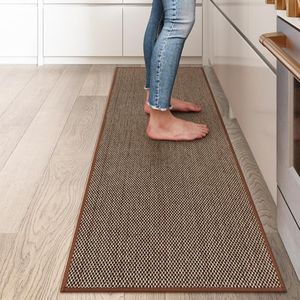 KIMODE Kitchen Rugs 20"x47",Non Slip Washable Kitchen Runner Rugs,Absorbent Natural Kitchen Mats for Floor Front of Sink,Farmhouse Rugs for Kitchen Floor, Front of Sink, Bathroom, Laundry Room Brown