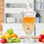 3 Litre Glass Juice Dispenser with Tap - Water Pitcher for Detox Water - Glass Pitcher with tap - Counter Table Top Infused Water & Beer Dispenser for Home & Kitchen Glassware, Restaurants