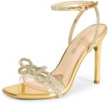 DREAM PAIRS Women's Double Bowknots Crystal Sandals Clear Slingback Heels Square Toe Shoes for Party Wedding Brielle,Size 10,Gold-Rhinestone,SDHS2389W