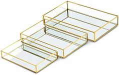 Juvale Set of 3 Gold Mirror Vanity Tray for Perfume, Makeup Display, Decorative Rectangle Glass Jewelry Organizer for Bathroom, Dresser (3 Sizes)