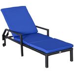 Outsunny Wicker Chaise Lounger PE Rattan Outdoor Lounge Chair Garden Chair Recliner with 5-Level Adjustable Backrest and 2 Wheels, Dark Blue