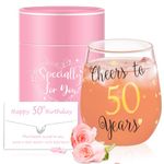 Yalucky Personalised 50th Anniversary Birthday Gifts for Women Ideas Wine Glass 50th Birthday Decorations Ladies Women Birthday Gifts for Mom Auntie Teacher Friend