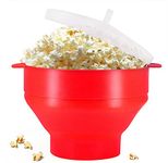 Microwave Popcorn Popper Collapsible Silicone Poppcorn Bowl - Reusable- No Oil Needed -Dishwasher-Safe, Family Popcorn Time, Kernel Pop Bowl with Lid (Red)