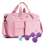 FIORETTO Womens Mens Sports Gym Bag Duffle Bag with Shoes Compartment, Weekend Travel Bag Overnight Bag for Women, Water Resistant Holdall Hospital Bag for Swimming Pink