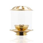 Klassic Swastik Akhand Diya with Borosilicate Glass Shade for Mandir, Decorative Brass & Glass Oil Lamp Lantern Diya with Glass Cover for Prayers, Cylindrical Borosilicate Glass Brass Diya