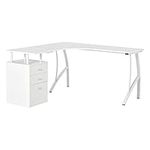 HOMCOM L-Shaped Computer Desk Table with Storage Drawer Home Office Corner Industrial Style Workstation, White