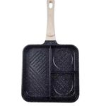 VDNSI 3 Hole Non Stick Breakfast Frying Pan Ceramic Egg Cooking Pan Omelete Egg Skillet Fry Pan Square Non Stick Steak Beef Cake Fry Pan for Induction Cookers -Diameter 10inch (3 in 1 Cooking Pan)
