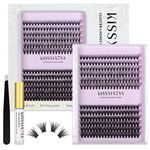 Cluster Eyelashes Extensions Kit, 240 Pcs 20D+40D 9-14mm 0.07D Curl Mixed Individual DIY Lashes with Lash Glue and Applicator, Cluster Lashes Starter Kit (Mix 9-14mm, 20+40 Kit)