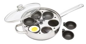 KitchenCraft Egg Poacher Pan with Non Stick, Induction Safe, Stainless Steel, Fits 6 Eggs, 26 cm (10''), Silver