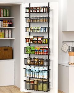 VyGrow Over The Door Pantry Organizer, 8-Tier Pantry Door Organizer Shelves | 3 Sizes | Adjustable Basket | Metal Hanging Spice Rack for Kitchen, Pantry, Cabinet, Back of Door Seasoning Rack, Black
