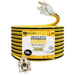 ELECTERY 75 Ft Heavy Duty Extension Cord 12/3 Gauge Outdoor Power Extension Wire, Indoor & Outdoor Waterproof 3 Prong Plug with Lighted End, 15 AMP/12 AWG Yellow Christmas Extension Cable