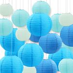 Newthinking 20PCS Hanging Paper Lanterns, 6" 8" 10" 12" Round Blue Paper Lantern Decorations with Hanging Line for Weddings Decoration, Indoor and Garden Party Decoration