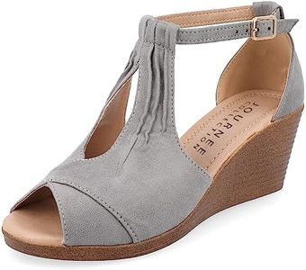 Journee Collection Womens Comfort Sole Ankle Strap Wedges, Grey, 10 Narrow