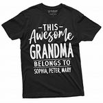 Womens Customizable Grandma Mom T-shirt This Nana Mother Belongs YOUR NAMES Custom Tee, Grandma - Black, Large