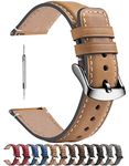 Fullmosa Leather Watch Band 20mm Compatible with Samsung Galaxy Watch 6/5/4 Band 40mm 44mm/5 Pro 45mm,Galaxy Watch 6 Classic Bands 47mm 43mm/Watch 4 Classic 42/46mm,Garmin Vivomove HR/Forerunner 645/245,Light Brown+Silverr