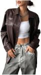 MakeMeChic Women's PU Leather Long Sleeve Jacket Casual Collared Motorcycle Coat Outerwear Brown X-Large