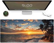 Galdas Gaming Mouse Pad XXL XL Large Mouse Pad Mat Long Extended Mousepad Desk Pad Non-Slip Rubber Mice Pads Stitched Edges Thin Pad (31.5x11.8x0.12 Inch)-Sunset Beach