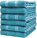 Premium Kitchen Towels (16”x 28”/ 40 x 71 cm, 6 Pack) – Large Cotton Kitchen Hand Towels – Popcorn Window Pane – 412 GSM Highly Absorbent Tea Towels Set With Hanging Loop - Aqua