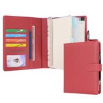 Wason A5 Binder PU Leather Journal Ring Portfolio Lined Notebook Refillable Paper Diary with Removable Clipboard Writing Notepad for Travel Business School Agenda Organizer (Red)