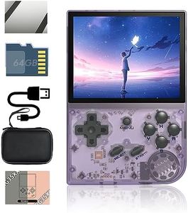 RG35XX Handheld Game Console 3.5 inch IPS Retro Games Consoles Classic Emulator Hand-held Gaming Console Preinstalled Hand Held Video Games System with Portable Case 64GB Transparent Purple