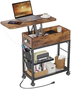 Colima Lift Top End Table with Charging Station and Wheels, Sofa Side Table with USB Port & AC Outlets, Movable Bedside Nightstand with Side Bag for Office Living Room Bedroom(Rustic Wood)