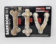 Barkbone Natural Instincts Bacon Flavour Nylon Chew Dog Toys - Realistic Dinosaur, Stick & Wish Bone Shapes - Pack of 3