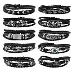 MILAKOO 10 Pcs Braided Leather Bracelets for Men Women Cuff Beaded Bracelet,Adjustable