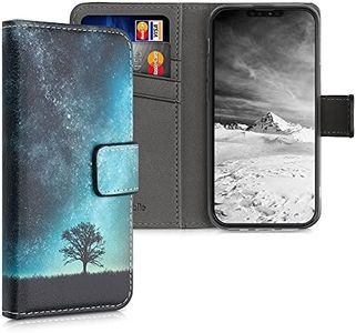 kwmobile Wallet Case Compatible with Apple iPhone 13 Mini Case for Phone - Cosmic Nature Blue/Grey/Black