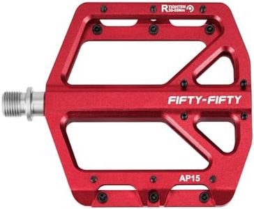 FIFTY-FIFTY Mountain Bike Pedals, Non-Slip and Aluminum Alloy Bicycle Flat Pedals, 9/16" Sealed Bearing, Lightweight and Wide Platform for All Mountain, Enduro, Downhill, E-Bike, MTB (Red)