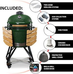 KAMADO BONO 21" Ceramic BBQ Grill – Dual Zone Charcoal Smoker & Baker