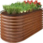 Best Choice Products 4x2x2ft Outdoor Metal Raised Garden Bed, Oval Deep Root Planter Box for Vegetables, Flowers, Herbs, and Succulents w/ 101 Gallon Capacity, Rubber Edge Guard - Wood Grain