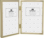 4x6''Hinged Double Simply Gold Metal Picture Frame, Luxury Narrow Edge Gold Plating Photo Frames 4 x 6'' With Soft Touch Velvet Backing for Desktop