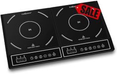 1800W Double Portable Induction Cooktop, Power Sharing Induction Burner Countertop 10 Temp Settings 140-465°F and Power Settings Electric Burner with Digital Control and Timer