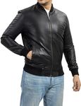 Jild Varsity Style Leather Bomber Jacket Men - Genuine Lambskin Men's Casual Fashion Classic MA-1 Leather Jacket (Rib-Blk-XL)